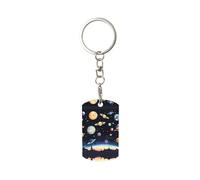 Porte-clés carré en métal Saturne Jupiter Earth, pas de rouille, pas facile à déformer.
