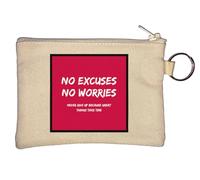 Porte-clés carré rouge avec inscription « No Excuses No Worries Never Give Up Because Great Things Take Time » - Beige