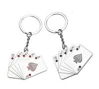 Porte-clés cartes à jouer,2 pièces Porte-clés à dos Ornement amulette de carte de poker punk Porte-bonheur en métal,pour hommes et femmes