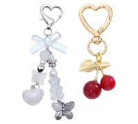Porte-Clés Cerise 1Pc Et Porte-Clés Papillon 1Pc, Porte-Clés pour Femmes, Porte-Clés Décoratif Mignon, Porte-Clés Y2K