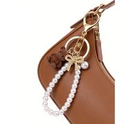Porte-clés chaîne de perles, porte-clés nœud, pendentif collier de perles élégant, accessoire de mode pour femmes, accessoire porte-clés breloque de sac, ours en résine durable, convient pour les clés