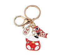 Porte-clés chat chanceux, porte-clés de voiture de style japonais, porte-clés porte-bonheur carpe Streamer, pendentif de sac de voiture de dessin animé, Rouge-a, S