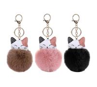 Porte-Clés Chat De Dessin Animé 3 Pièces avec Boule De Fourrure Créative - Mignons et Décoratifs pour Filles