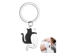 Porte-clés chat en acier inoxydable porte-bonheur dans une boîte cadeau pour femmes et hommes - Joli sac de voiture - Porte-clés chat noir - Idéal pour offrir, Motif noir et blanc, S