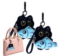 Porte-clés Chat en Peluche,Pendentin Charm 3D Cartoon Tenant Un Poisson,Porte-Clés En Peluche Mignons - pour Sac à Dos Sac à Main Fille Enfant Femme Adolescent à Main