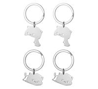 Porte-Clés Chat Épissé 4 Pièces, Porte-Clés Au Design Créatif, Pendentif Mignon, Porte-Clés De Dessin Animé en Acier Inoxydable
