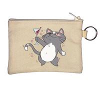 Porte-Clés Chat Mignon Buvant du Vin Beige