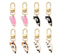 Porte-Clés Chat Mignon Lot de 8, Pendentif Sac à Dos et e Voiture en 4 Couleurs, Accessoire de Sac Style Anime pour Femme et Fille, Cadeau pour Amoureux des Chats