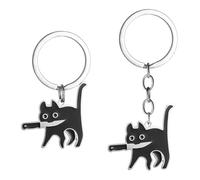 Porte-Clés Chat Noir 2 Pièces, Porte-Clés Dessin Animé en Acier Inoxydable, Porte-Clés Pendentif Mignon, Porte-Clés Créatifs