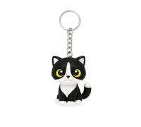 Porte-Clés Chat Noir et Blanc Kawaii - Petit Porte hat Original, Bijou de Sac, Accessoire pour Clés, Idée Cadeau - Figurine 3D