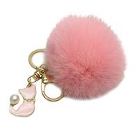 Porte-Clés Chat Perle Fluffy Artificielle Boule en Fourrure De Lapin Charme Porte-Clés Suspendu Téléphone Portable Sac À Main De Voiture Porte-Clés en Peluche Rose Qualité SupérieureOpération Facile