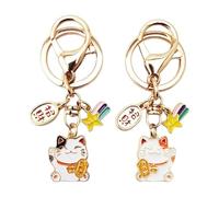 Porte-Clés Chat Porte-Bonheur avec Pendentif Animal de Dessin Animé - Accessoire Mignon et Créatif pour Sac Enfant - 2 Pièces
