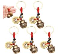 Porte-clés chat porte-bonheur japonais avec pièces de monnaie Feng Shui, breloques chats porte-bonheur Maneki Neko en laiton, 5 pièces, taille unique