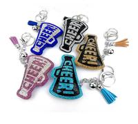 Porte-clés CHEER étincelant en velours coréen avec lettres de diamant, cadeau de motivation White pink word
