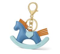 Porte-Clés Cheval - Porte-Clé Cheval Jouet Rouge Breloque de Sac pour Femme avec Crinière à Pompon Bleu Clair & Base à Bascule Jaune, Cadeaux Porte-Cléf Fantaisistes pour Amateurs d'Enfance - Bleu.