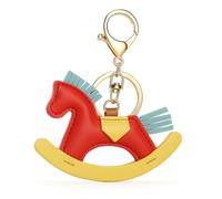 Porte-Clés Cheval - Porte-Clé Cheval Jouet Rouge Breloque de Sac pour Femme avec Crinière à Pompon Bleu Clair & Base à Bascule Jaune, Cadeaux Porte-Cléf Fantaisistes pour Amateurs d'Enfance - Rouge.