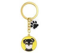 Porte-Clés Chien - Porte-Cléf Schnauzer et Charme de Sac pour Femmes avec Pendentif Ronde Jaune et Empreinte de Patte Noire, Cadeaux de Porte-Clé Cartoon Mignons pour Amatrices de Chiens - Jaune