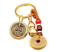 Porte-clés chinois | Breloque sac à dos | Porte-clés en laiton pour richesse, succès, longévité, pendentif pièce, Tour de cheval du zodiaque dieu + cinq empereurs Mon, Refer to