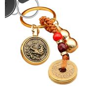 Porte-clés chinois, breloque vintage en cuivre, porte-clés en laiton, richesse, succès, longévité, pendentif pièce de monnaie, Dieu du zodiaque tigre tour + cinq empereurs Mon, Refer to