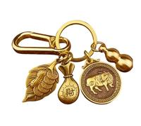Porte-clés chinois, ensemble de porte-clés en laiton de bœuf chinois - Feng Shui bonne chance avec gourde, sac et pendentif richesse pour voiture, sacs à dos, breloque chèvre