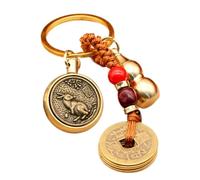 Porte-clés chinois - Pendentif porte-clés de voiture, richesse, succès, longévité, pendentif pièce de monnaie, pendentif porte-clés de voiture exquis, Gardien God Zodiac Lapin Rotatif + Cinq Empereurs