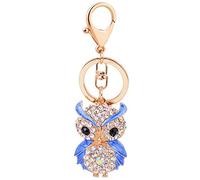 Porte-clés chouette en métal avec strass pour sac à main, carillon éolien, bleu, 10.5cm, Or, chaîne, breloque, strass