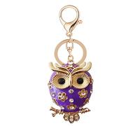 Porte Clés Chouette pour Femme,Motif Animal Mignon Émail Strass Sac Auto Charme Meilleur Amitié Pendentif,Violet Porte Clés