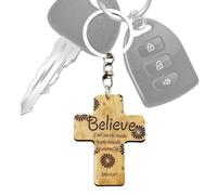 Porte-Clés Chrétien | Porte-Clés Chrétien en Bois avec Verset Biblique Jésus - Charme Religieux pour Sac Main Portefeuille Valise Voiture Voyage École Église Anniversaire Diplômé Pâques Prière, Croire