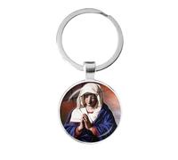 Porte-clés chrétien vierge marie des enfants peinture à l'huile classique cabochon dôme en verre porte-clés, Rouge, 35