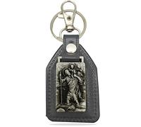 Porte-clés Christophe en bande de cuir, saint patron des conducteurs et des voyageurs - Plaque de saint Christophe comme talisman automobile