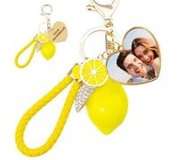 Porte-Clés Citron avec Photo Texte Charms Sac Créative Cristal Fruit Citron Pendentif Porte Clés Cadeau pour Sac à Main Sac à Dos pour Homme et Femme (Porte Clef 1)