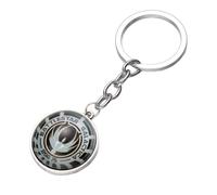 Porte-clés classique de la série TV Battlestar Galactica BSG 75 fait à la main avec cabochon en verre et chaîne en alliage, blanc, L