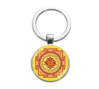 Porte-clés classique Sri Yantra motif mandala fleur géométrique sacrée chakra cabochon en verre Pendentif méditation