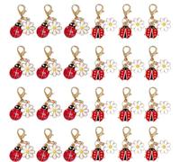 Porte-Clés Coccinelle Mini Porte-Bonheur, 24 Pièces Pendentif Marguerite | Métal Doré Émail, 2 Designs, Porte Bonheur Cadeau, Bijoux Sac Femme Fille, Accessoire Décoration, pour Examen Noël Nouvel an