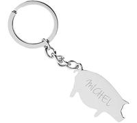 Porte-clés Cochon personnalisé gravé - Porte clé en Acier argenté en Forme de Cochon avec Gravure Texte - Porte clé Personnalisable métal Brillant Cochon