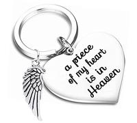 Porte-clés commémoratif « A piece of my heart is in heaven » Loss of Loved One Jewelry In Memory of Grandma / Grandpa / Papa / Maman, Argenté., M