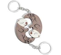 Porte-clés Couple en Bois - Pendentif Puzzle Loutre Mignon pour Noël, Anniversaire, Marron
