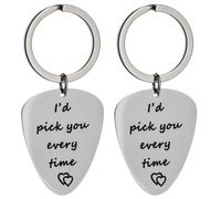 Porte-clés Couple Guitare Saint Valentin en Acier Inoxydable Argenté