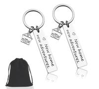 Porte-clés Couple Maison Personnalisé - 2 pièces - cadeau pour la pendaison de crémaillère - Nouveaux Propriétaires - Nouvelle Maison, Nouvelles Aventures - Présent idéal pour une première maison