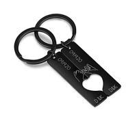 Porte-clés couple Porte-clés personnalisé Nom gravé Anniversaire de mariage Porte-clés en acier inoxydable Cadeaux d'anniversaire personnalisés pour lui Je t'aime Cadeaux pour elle（Black）