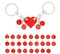 Porte-clés Cour Brique, Ensemble Porte-Clés Couples Rouges avec 26 Lettres et Carte, Porte-Clés Assortis en Forme de Cour Cadeaux de Saint-Valentin pour Petite Amie, Petit Ami (A-Z)