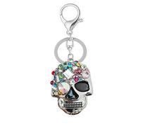 Porte Clés Crâne,Femmes Or Couleur Crâne Créatif Nouveauté 3D pour Femmes Nouveauté Créative Bling Cristal Porte Clés Multicolore,Argent