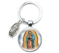 Porte-clés créatif Vierge Marie - Style rétro - Breloques religieuses - Amulette - Photo personnalisée - Pendentif en verre - Accessoires clés, blanc, L