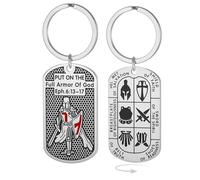 Porte-clés Croisé Templier pour homme Éphésiens 6:16-17 Armure de Dieu Croix de Jérusalem Dog Tag Porte-clés Saint Amulette Bijoux (argent)