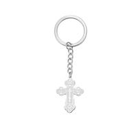 Porte-clés croix orthodoxe Porte-clés Croix russe byzantine IC XC NIKA Jésus Crucifix Bijoux religieux (argent)