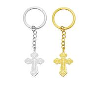 Porte-clés croix orthodoxe Porte-clés Croix russe byzantine IC XC NIKA Jésus Crucifix Bijoux religieux (argent+or)