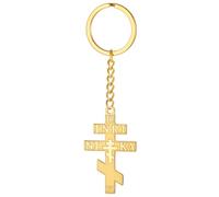 Porte-clés croix orthodoxe russe IC XC NIKA Croix orientale Jésus-Christ Porte-clés rétro Amulette religieuse Bijoux Cadeau catholique (or)