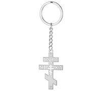 Porte-clés croix orthodoxe russe IC XC NIKA Croix orientale Jésus-Christ Porte-clés rétro Amulette religieuse Bijoux Cadeau catholique (argent)