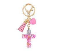 Porte-Clés Croix - Porte-Clef Chrétien de Sac pour Femmes avec Pompon et Cœur, Cadeaux de Porte-Clé Mignons pour les Amoureux du Style Y2K, Filles, Amis-Rose