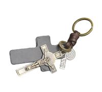 Porte-clés crucifix en cuir PU fait à la main Porte-clés religieux pour hommes Style punk Alliage de zinc Porte-clés